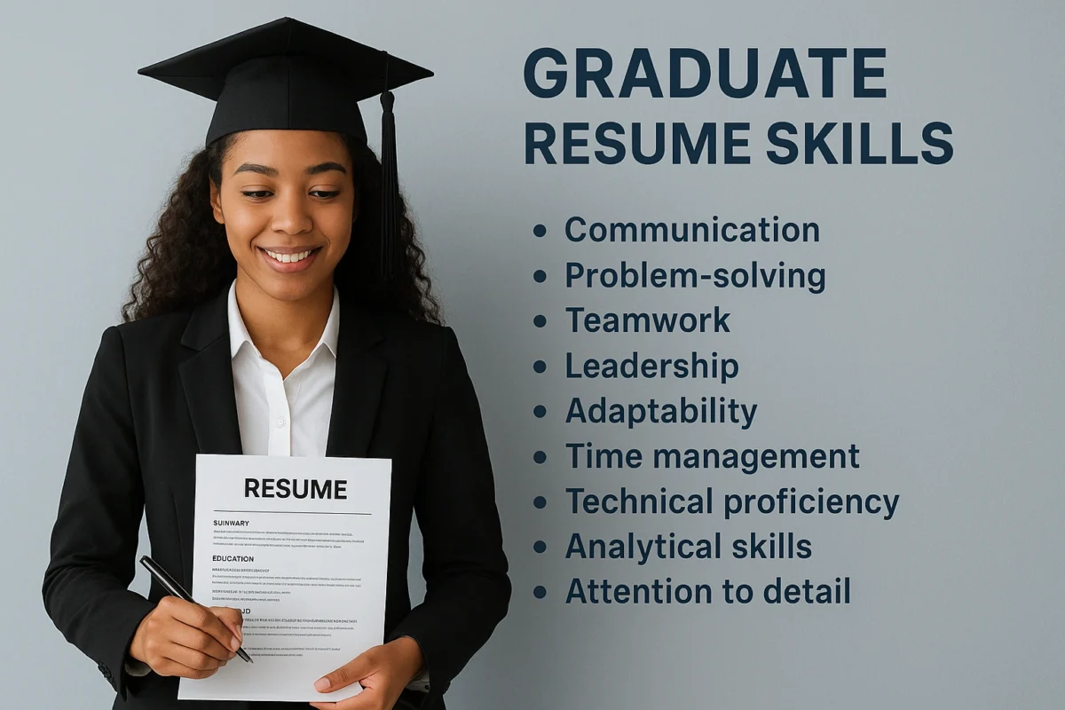 A recent graduate optimizing their resume with a list of graduate resume skills.