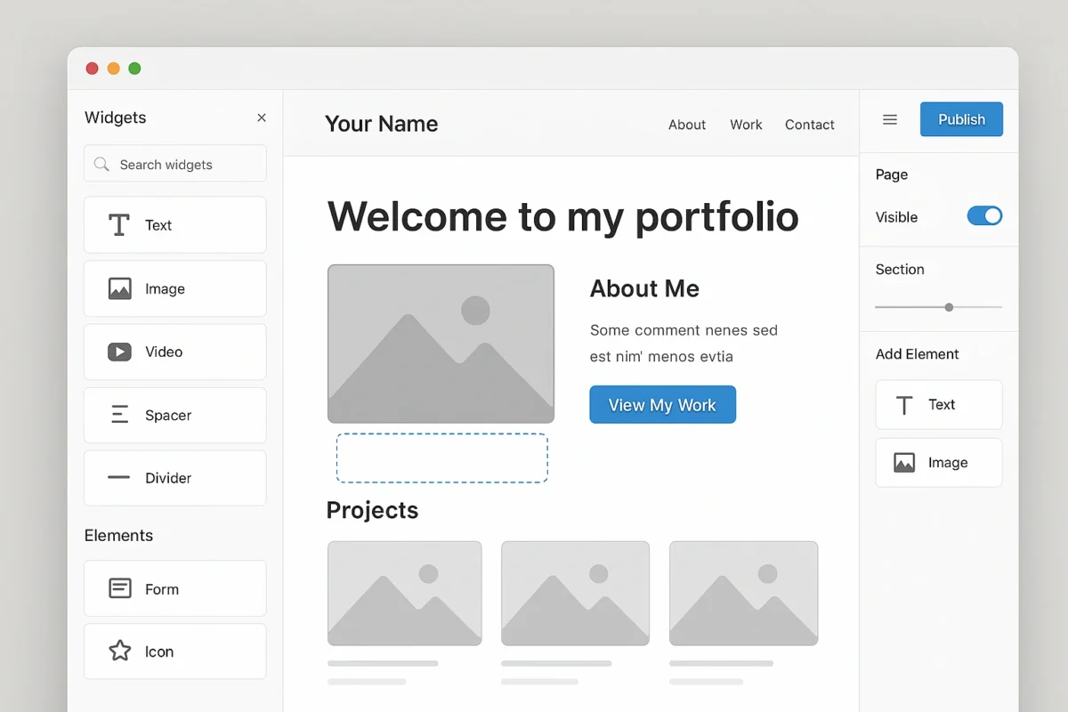 An example of a drag-and-drop interface from one of the best portfolio website builders.