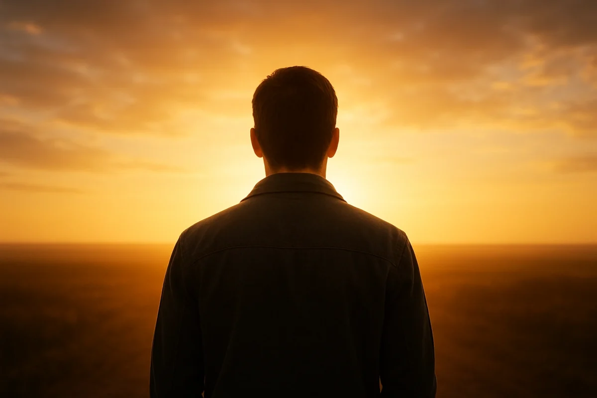 A person looking towards a bright horizon, symbolizing the future of education and lifelong learning.