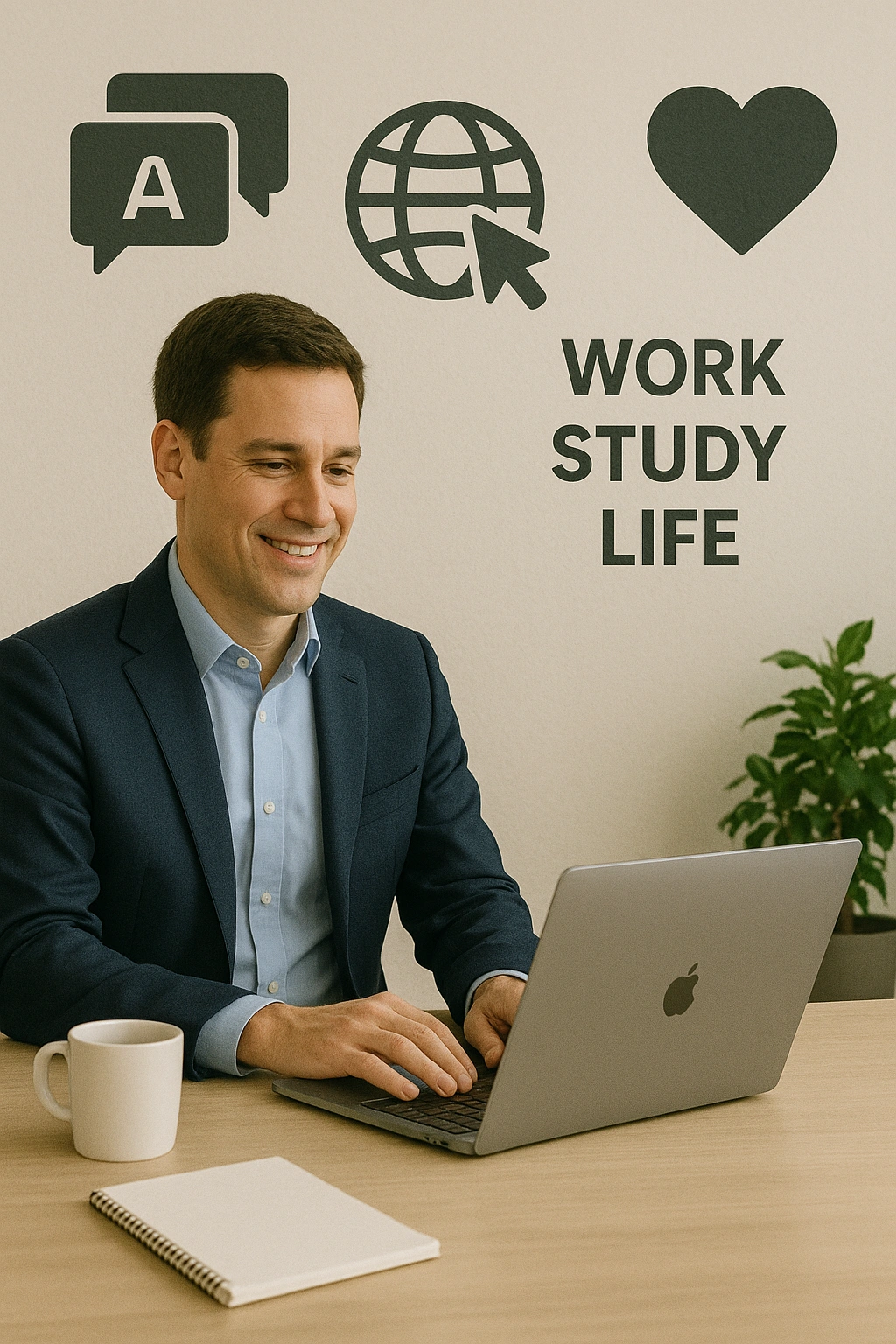 A professional successfully balancing work, study, and personal life, showcasing effective online education solutions.