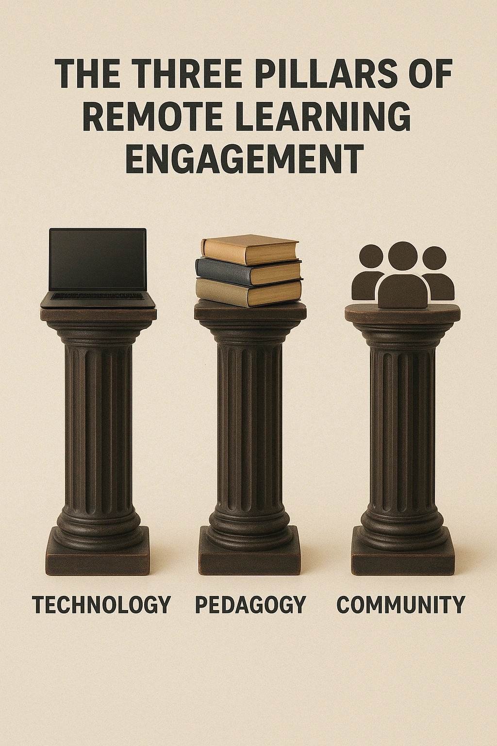 The three pillars of remote learning engagement Technology, Pedagogy, and Community.