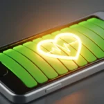 Gambar metafora baterai smartphone yang terisi penuh dan ikon hati di tengahnya, melambangkan self-care sebagai pengisian ulang energi penting untuk kesehatan mental.