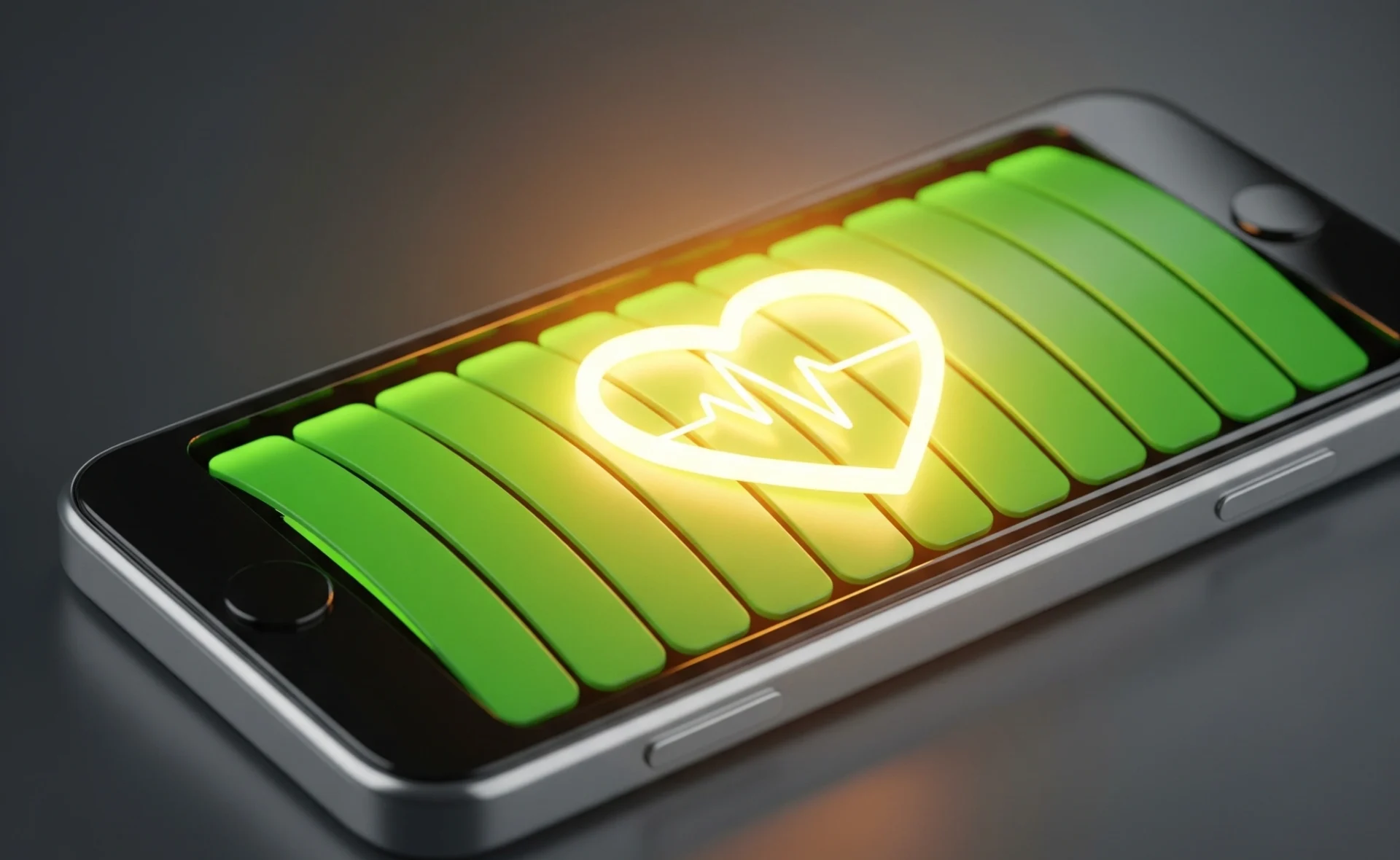 Gambar metafora baterai smartphone yang terisi penuh dan ikon hati di tengahnya, melambangkan self-care sebagai pengisian ulang energi penting untuk kesehatan mental.