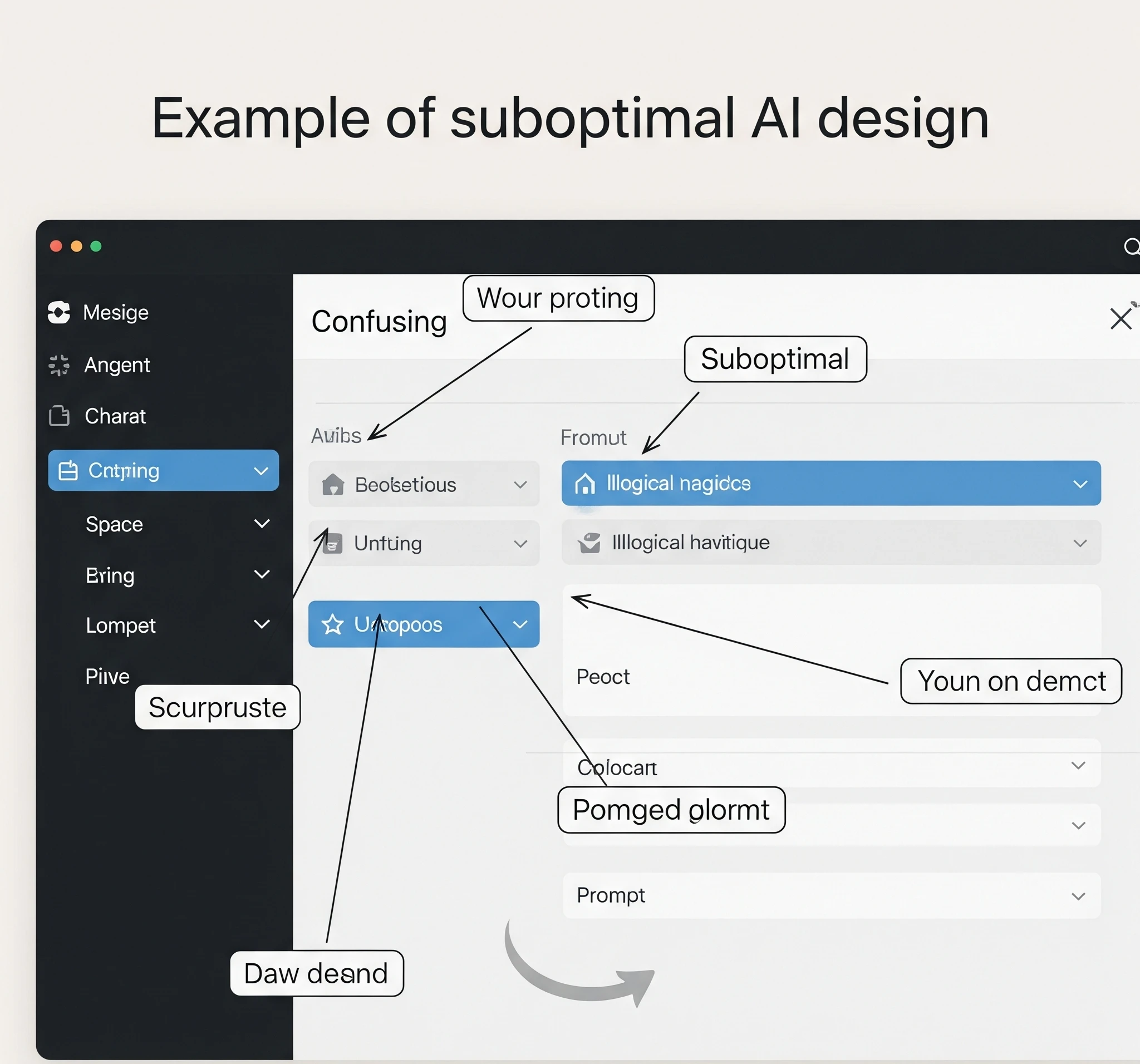 Contoh Desain AI yang Kurang Optimal dengan Anotasi
