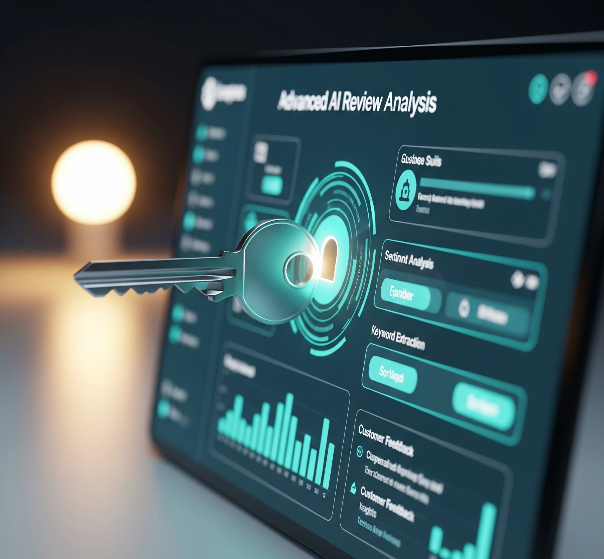 Diagram Infografis Sebuah alur kerja AI review tool, dimulai dari 'Ulasan Konsumen (Input Teks)' menuju 'Model NLP & Machine Learning (Sentiment, Topik, Entitas)', lalu ke 'Analisis & Peringkasan Data', dan berakhir di 'Dasbor Insight (Output Visual)'. Ini menunjukkan cara kerja review aplikasi AI.