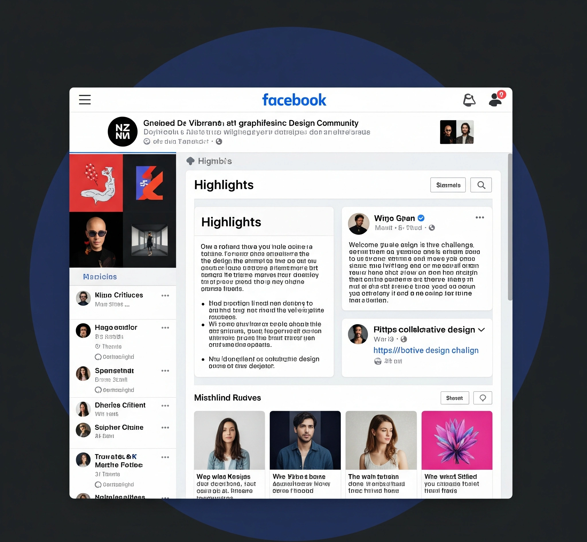 Screenshot Grup Facebook Komunitas Desain Grafis dengan Sorotan