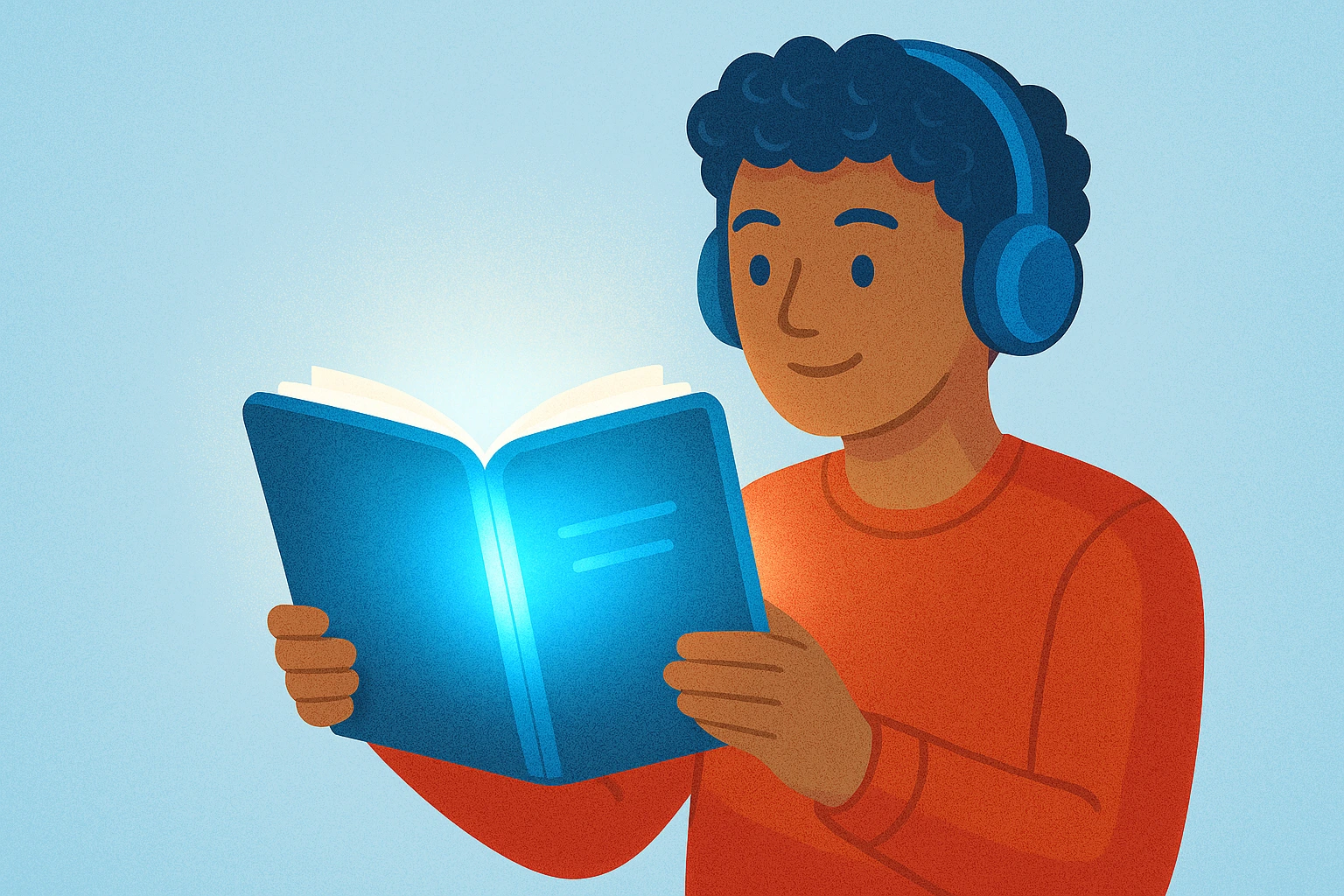 Seorang pelajar menggunakan salah satu aplikasi AI terbaik 2025 untuk belajar, disimbolkan dengan buku digital yang menyala.