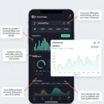 Simulasi tangkapan layar dasbor aplikasi finansial yang rumit dengan anotasi menunjukkan data berlebihan dan kurang jelas, menghambat pengelolaan keuangan anak muda.