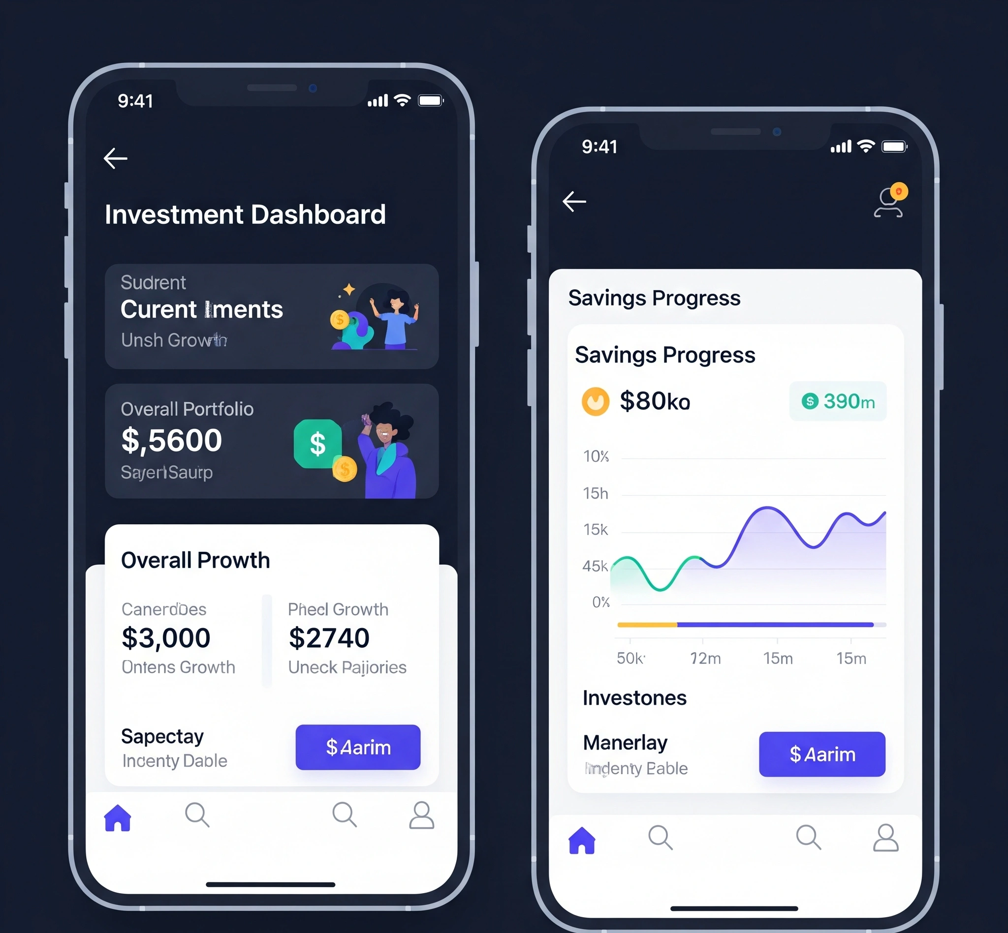 Tampilan aplikasi investasi mikro mahasiswa dalam Proyek Pundi Digital, menunjukkan dashboard investasi dan progres tabungan.