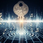 Gambar metafora kunci yang membuka jaringan luas not musik dan gelombang digital, melambangkan strategi viralitas musik.